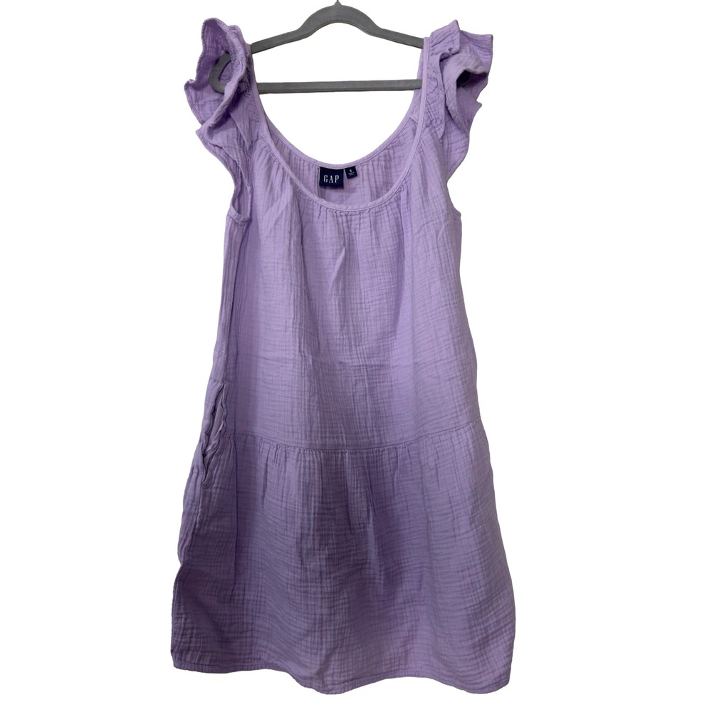 GAP Lavender Cotton Gauze Ruffle Sleeve Tiered Mini Dress Size Small Cottagecore